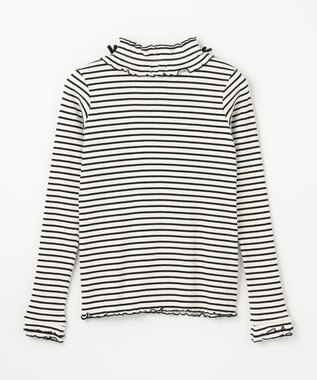 ANY KIDS 襟リボンカットソー ブラック×オフホワイト（ボーダー）