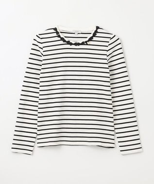 ANY KIDS リボン×ボーダー長袖Tシャツ ブラック×エクリュ