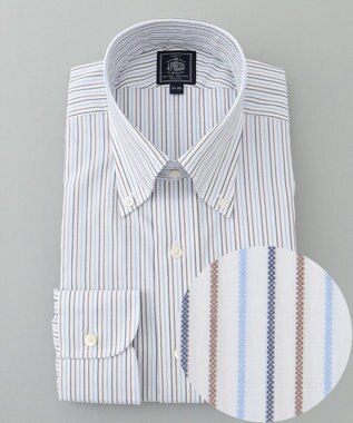 J.PRESS MEN 【PREMIUM PLEATS / 形態安定】ピンオックスカラードストライプシャツ / B.D. ブラウン系1