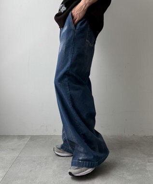 WEGO メタリックプリントデニムパンツ デニム中濃加工色