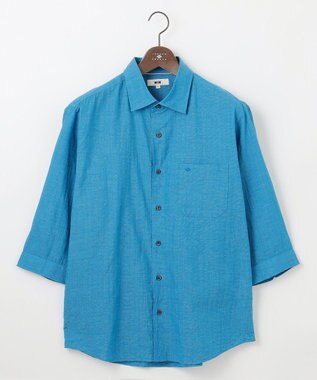 JOSEPH ABBOUD 【キングサイズ・サステイナブル・７分袖】リヨセルリネンシャンブレー シャツ ターコイズブルー系