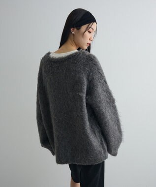 Green Parks 前後２ｗａｙキーネックシャギーニット Charcoal Gray