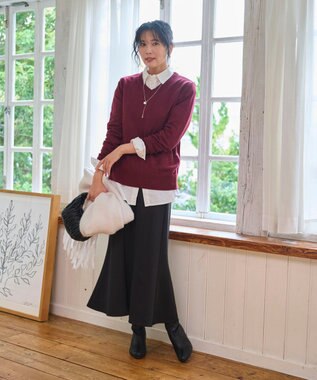 WEGO 【WEB限定/2025年秋冬新作/洗濯OK/毛玉レス/MLXLサイズ展開/オフィス/カジュアル】ベーシックニットセーター ワイン