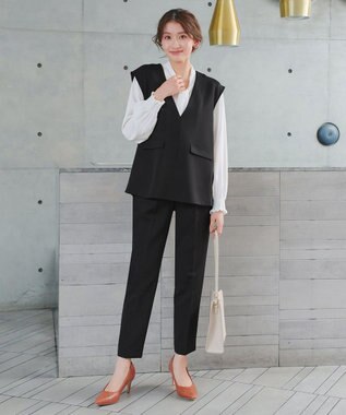 Tiaclasse 【ブラウス&ベスト&パンツ3点セット】リボンタイブラウス＋ベスト付き 3点セットアップ ブラック