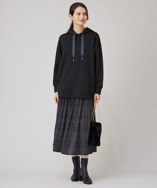 自由区 S 【セットアップ対応・洗える】ライトサテンプリーツ スカート ブラックxベージュ