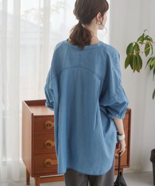 WEGO 【ANGIE VINTAGE】シアーデニムバンドカラーシャツ ブルー