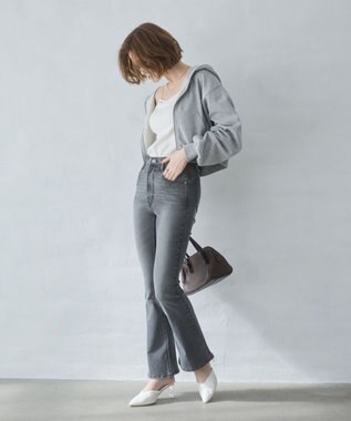 WEGO 【美脚パンツ】ストレッチフレアデニムパンツ デニムブラックソノタ