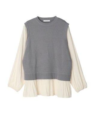 Green Parks とろみ布帛ドッキングニットチュニック Light Gray