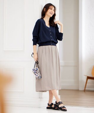 J.PRESS LADIES L 【洗える】 Co/Peライト Vネック ショート カーディガン ネイビー系