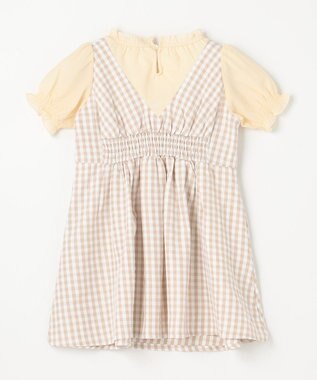 組曲 KIDS 【100㎝】ギンガムドッキング  ワンピース ベージュ系3