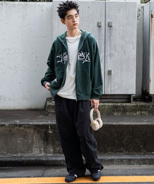 WEGO ワッペンロゴジップパーカー ダークグリーン