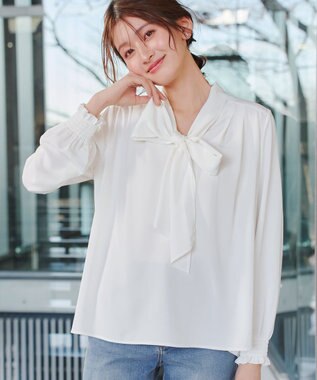 Tiaclasse 【ブラウス&ベスト&パンツ3点セット】リボンタイブラウス＋ベスト付き 3点セットアップ グレージュ