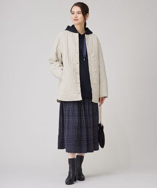 自由区 S 【セットアップ対応・洗える】ライトサテンプリーツ スカート ブラックxベージュ