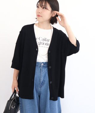 Green Parks 刺繍コードＶネックカーディガン Black