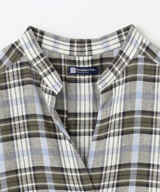 ANY L フレンチリネンシャツワンピース ブラウンチェック