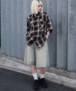 WEGO 【ユニセックス着用ITEM/SMLサイズ展開】オンブレチェックシャツ（SS） 柄3