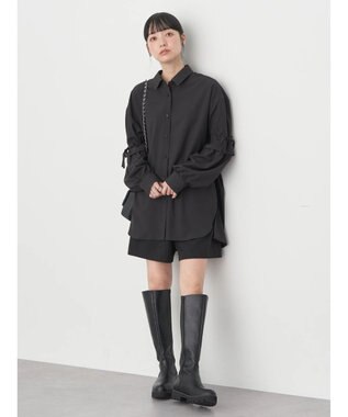 earth music&ecology ギャザースリーブシャツ Black