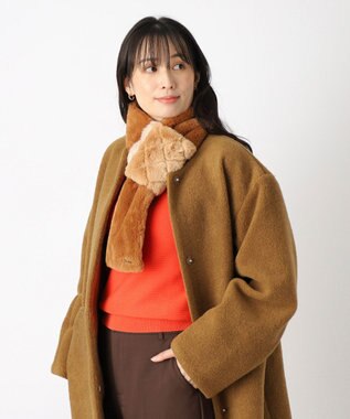 MOONBAT FURLA フェイクファーキルティングマフラー キャメル