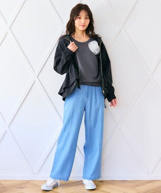 Feroux 【洗える】ローズコサージュ ダンボールプルオーバー グレー系