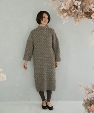 muuc 〈希少なラムウール＆高品質カシミヤ〉バスケット柄ニットワンピース ベージュ