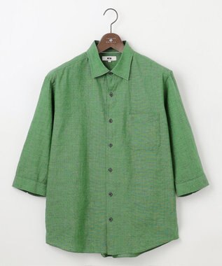 JOSEPH ABBOUD 【キングサイズ・サステイナブル・７分袖】リヨセルリネンシャンブレー シャツ カーキ系