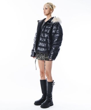 WEGO 【ユニセックス着用ITEM】2WAYシャイニーパファーフーディー ブラック