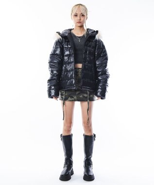 WEGO 【ユニセックス着用ITEM】2WAYシャイニーパファーフーディー ブラック