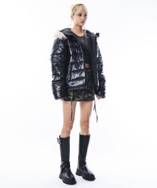 WEGO 【ユニセックス着用ITEM】2WAYシャイニーパファーフーディー ブラック