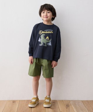 ANY KIDS 恐竜プリント 長袖Tシャツ ネイビー（ティラノサウルス）