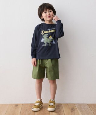 ANY KIDS 恐竜プリント 長袖Tシャツ ネイビー（ティラノサウルス）