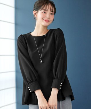 Tiaclasse 【ダブルクロス】パフスリーブペプラムチュニックブラウス ブラック