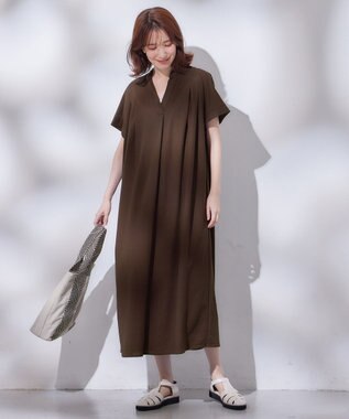 ANY 【洗濯機可能/ストレッチ】ナチュラルワッシャーワンピース ダークブラウン