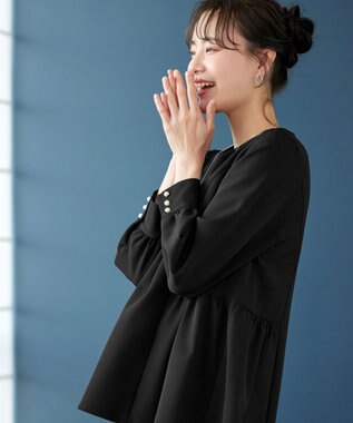 Tiaclasse 【ダブルクロス】パフスリーブペプラムチュニックブラウス ブラック