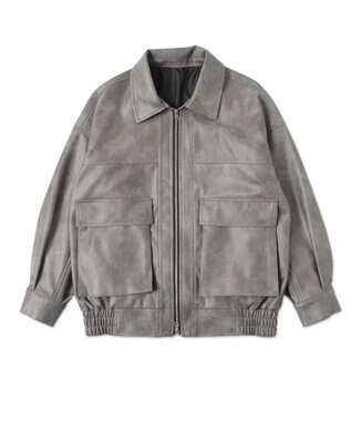 WEGO ヴィンテージライクFレザーブルゾン グレー
