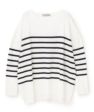 UNFILO マイビューティニット ボートネック オフ×ネイビー