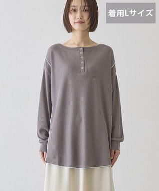 AMERICAN HOLIC 【選べる丈】ヘンリーネックワッフルメロープルオーバー Charcoal Gray