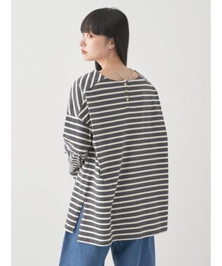 earth music&ecology バック釦ボーダーチュニック Charcoal Gray