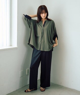 YECCA VECCA 2wayドロストスリーブバンドカラーシャツ Khaki