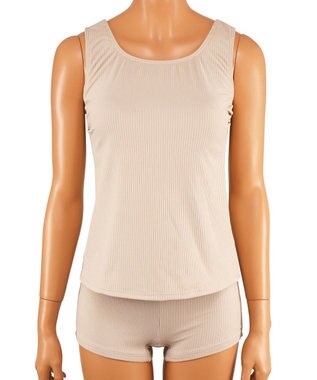 San-ai Resort（三愛水着楽園） WEB限定【紫外線カット(UPF50＋)】リブ素材ラッシュガード付 4点セット水着 ベージュ