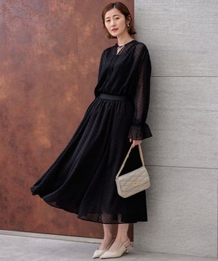 23区 【一部店舗限定/洗える】クレープドットフロッキー スカート ブラック系