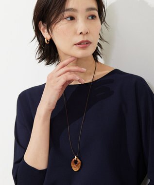 J.PRESS LADIES マーブルトップ レザー ネックレス ブラウン系
