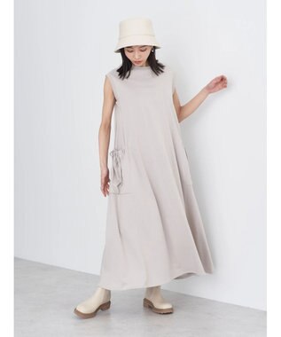 earth music&ecology ギャザーポケットノースリーブワンピース Gray Beige