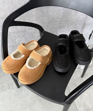 WEGO ムートンタッチメリージェーンシューズ キャメル