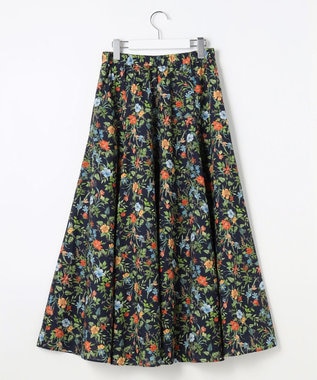 J.PRESS LADIES S スパンボタニカル プリント ロング フレア スカート ネイビー系