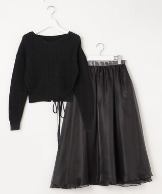 Feroux 【セットアイテム】ケーブルニット×オーガンジースカート ブラック系