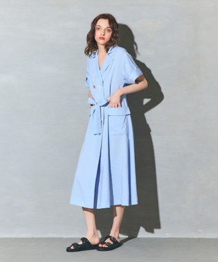 GRACE CONTINENTAL リネンタッチミリタリードレス サックス