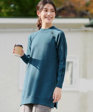 Tiaclasse 【安田美沙子さん着用・選べる2type・新色追加】ボタンニットチュニック モックネック：ターコイズ