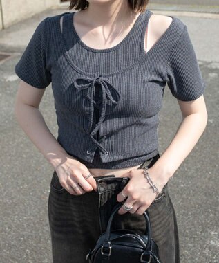 WEGO レイヤードレースアップトップス ダークグレー