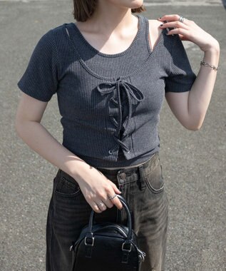 WEGO レイヤードレースアップトップス ダークグレー