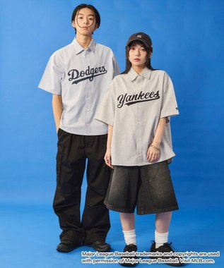 WEGO 【ユニセックス着用ITEM】別注MLBストライプグラフィックシャツ（SS） ブルーストライプ